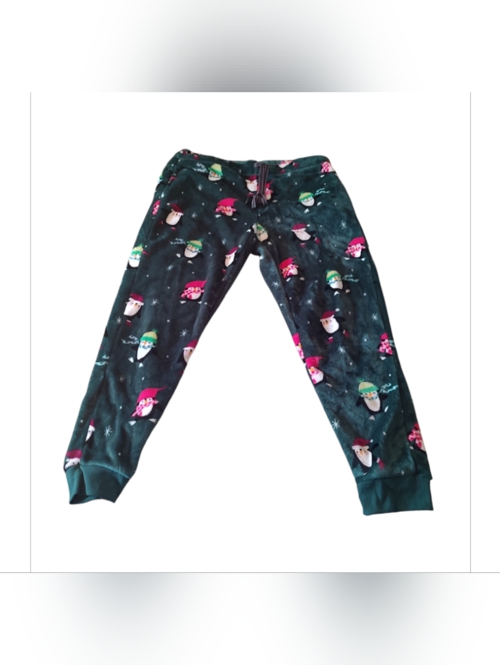 Joyspun Women's Size L (12-14) Jogger Sleep Pants Christmas Penguins Green Soft